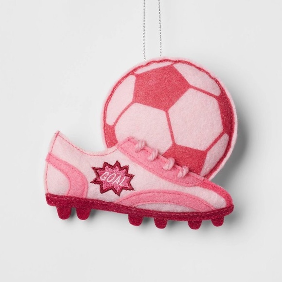 Fabric Soccer Ball and Cleat Christmas Tree Ornament Pink nwt - Picture 1 of 2